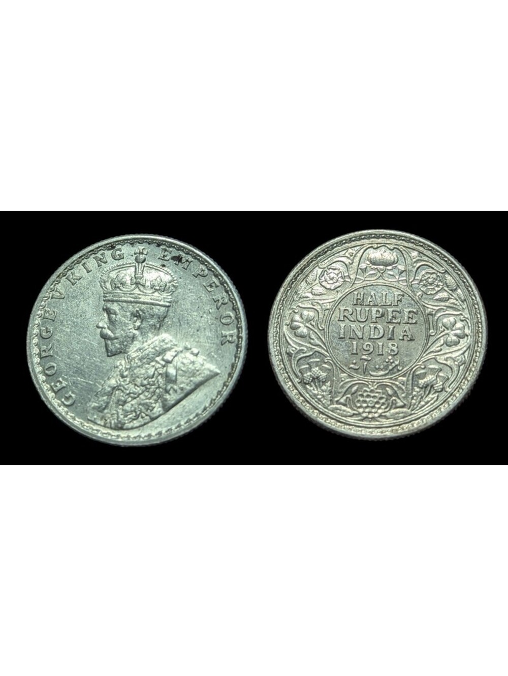 1918 British India Half 1/2 Rupee Silver Coin George V King Emperor KM# 522